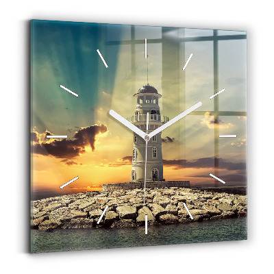 Square wall clock Lighthouse on the water