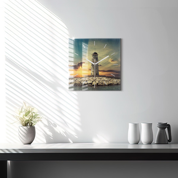 Square wall clock Lighthouse on the water