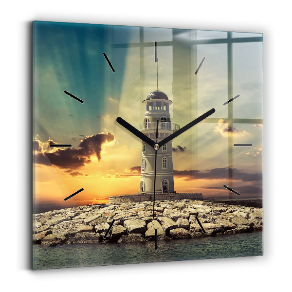 Square wall clock Lighthouse on the water