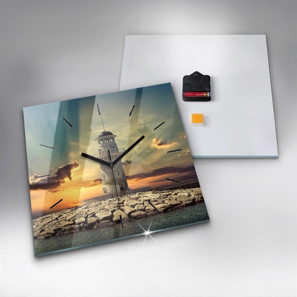 Square wall clock Lighthouse on the water