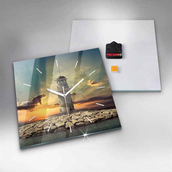 Square wall clock Lighthouse on the water