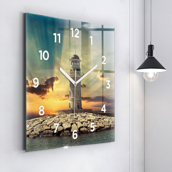 Square wall clock Lighthouse on the water