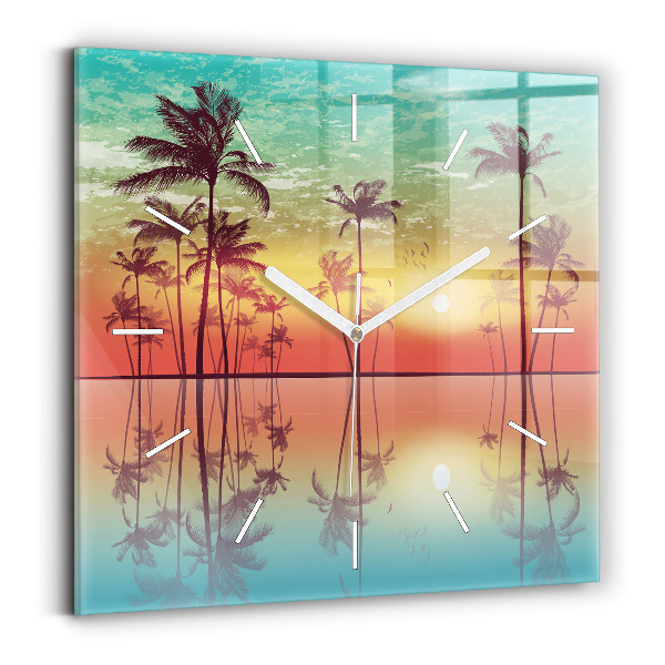 Square wall clock Tropical palm trees