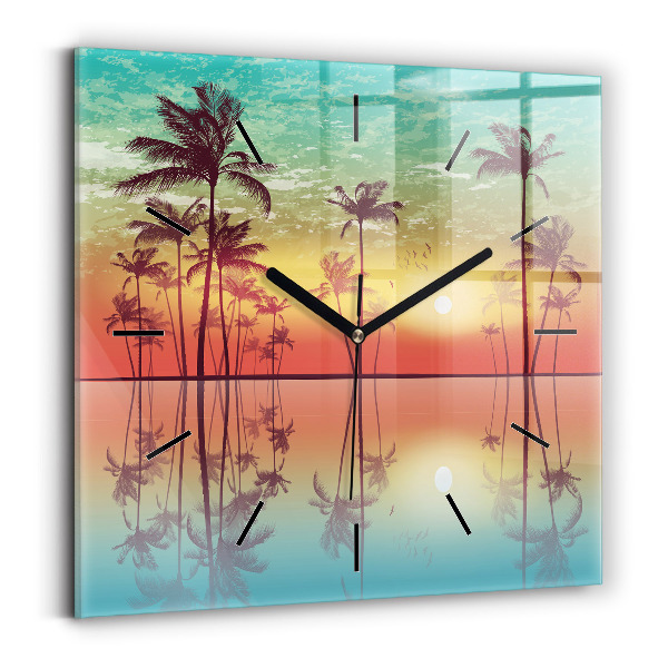 Square wall clock Tropical palm trees