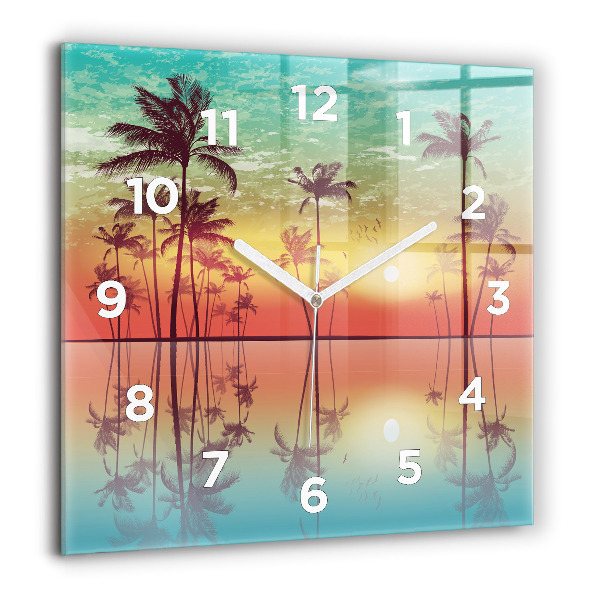 Square wall clock Tropical palm trees