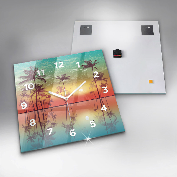 Square wall clock Tropical palm trees
