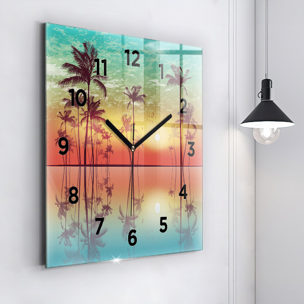 Square wall clock Tropical palm trees