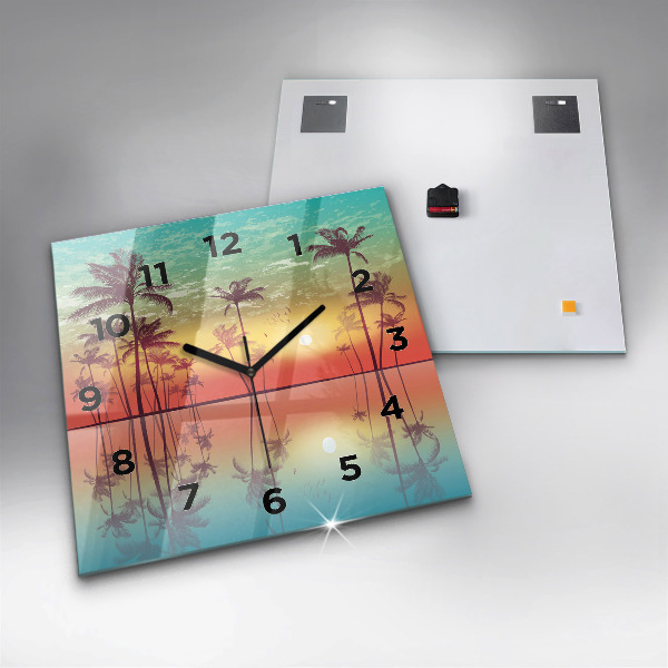 Square wall clock Tropical palm trees
