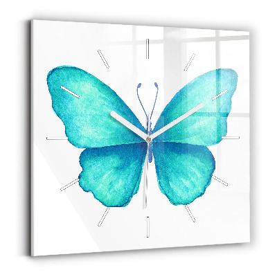 Square wall clock Turquoise Summer Butterfly