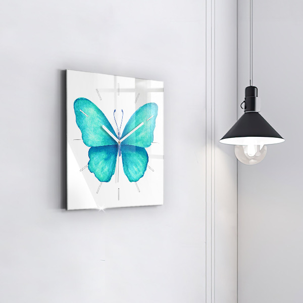 Square wall clock Turquoise Summer Butterfly