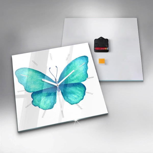 Square wall clock Turquoise Summer Butterfly