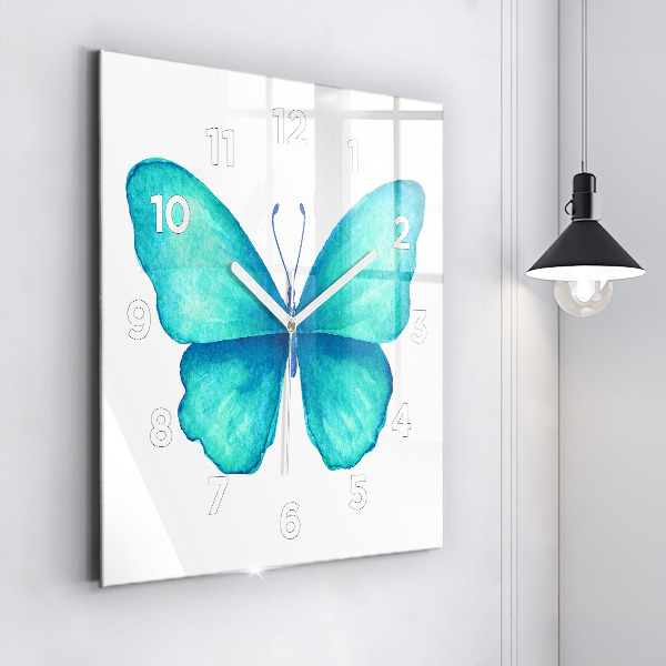 Square wall clock Turquoise Summer Butterfly