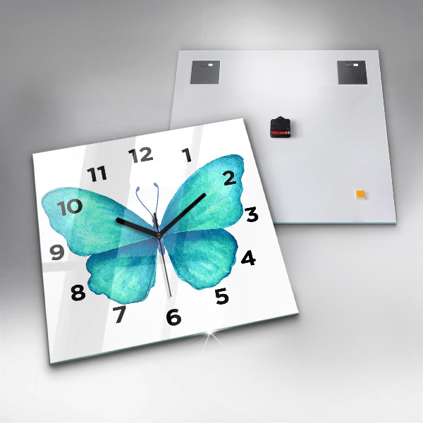 Square wall clock Turquoise Summer Butterfly
