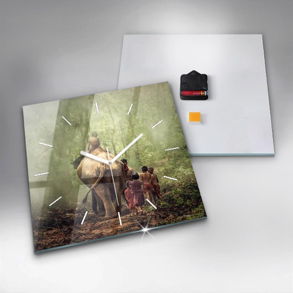 Square wall clock Children leading an elephant
