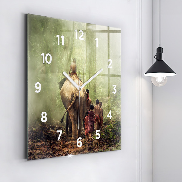 Square wall clock Children leading an elephant