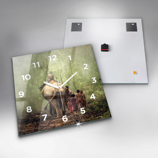 Square wall clock Children leading an elephant
