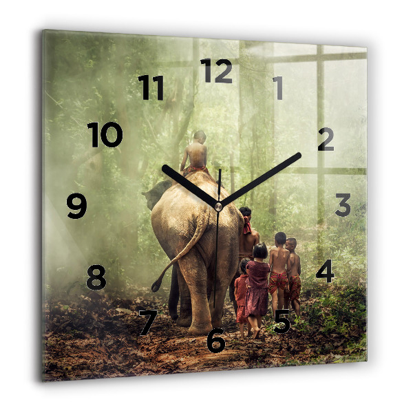 Square wall clock Children leading an elephant
