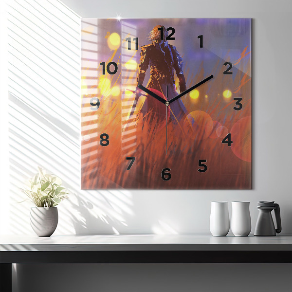 Square wall clock Knight with a sword