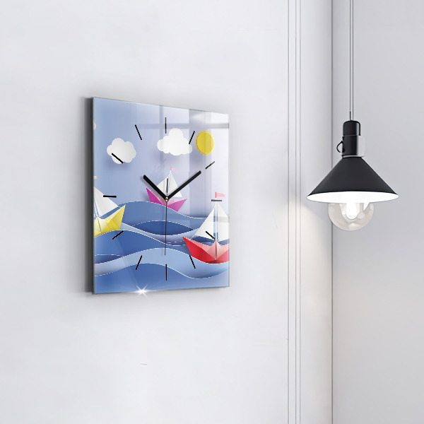Square wall clock Origami colorful sailboats