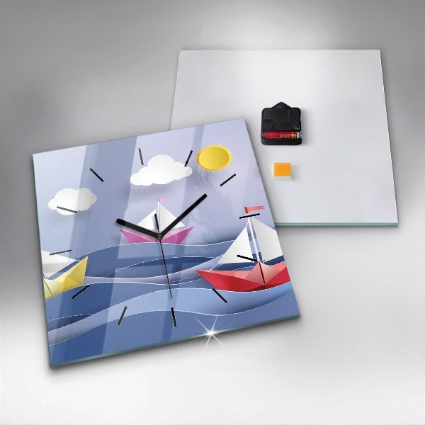 Square wall clock Origami colorful sailboats