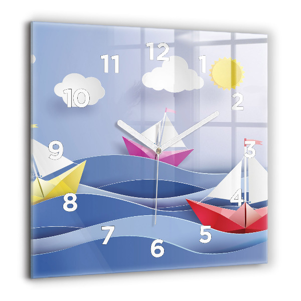Square wall clock Origami colorful sailboats