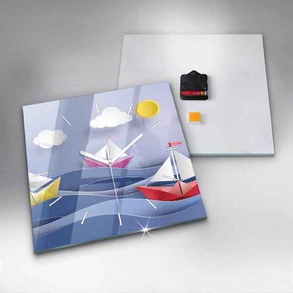 Square wall clock Origami colorful sailboats