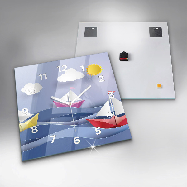 Square wall clock Origami colorful sailboats