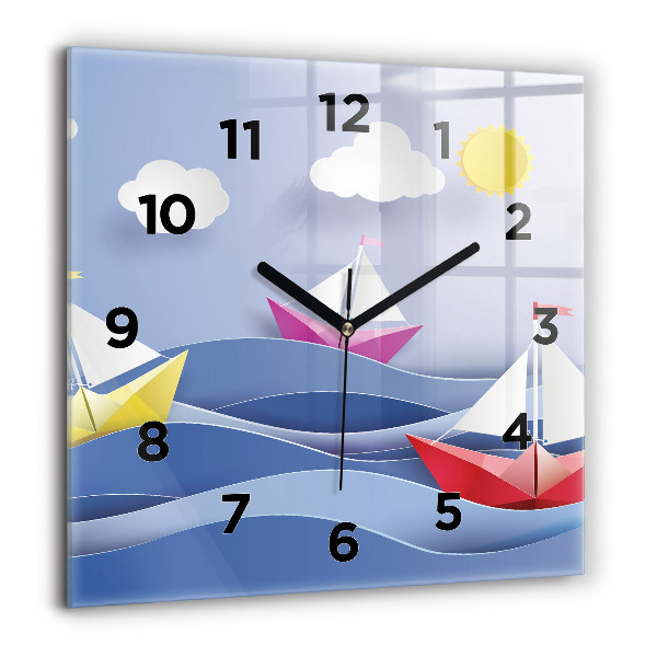 Square wall clock Origami colorful sailboats