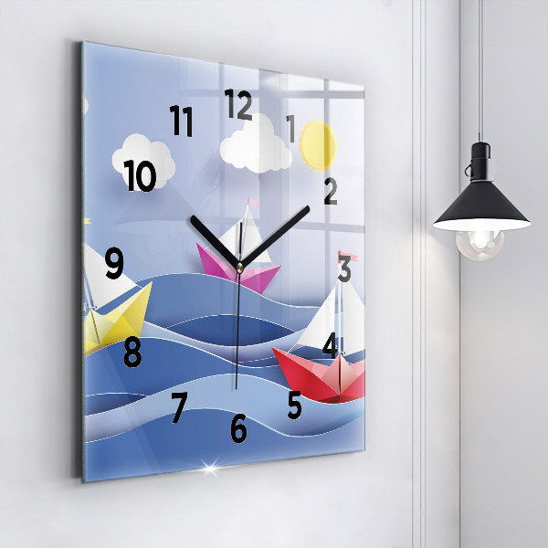 Square wall clock Origami colorful sailboats