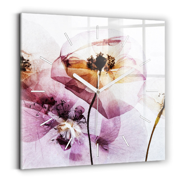Square wall clock Dry poppy flowers