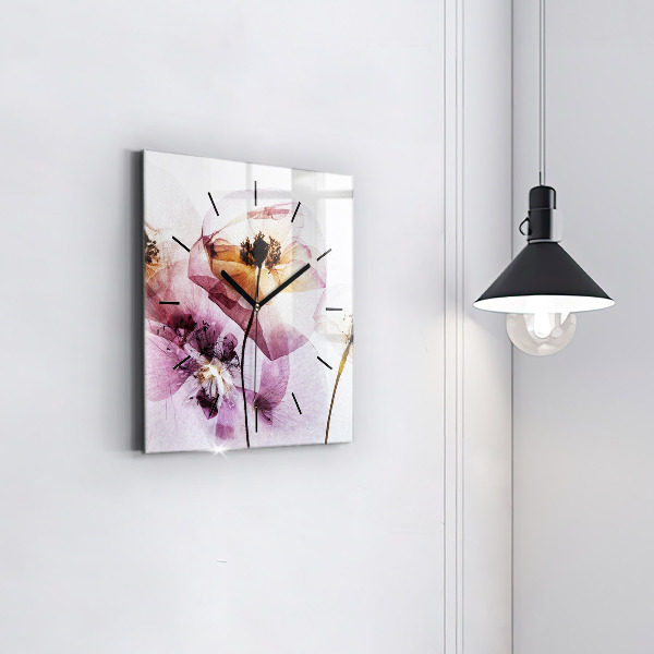 Square wall clock Dry poppy flowers