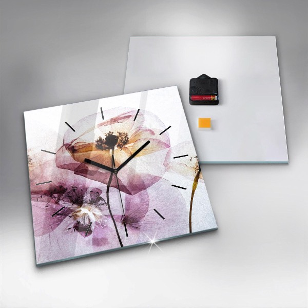 Square wall clock Dry poppy flowers
