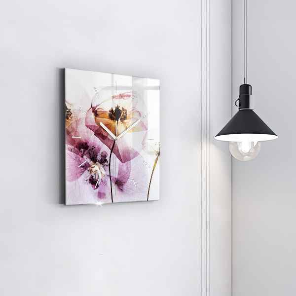 Square wall clock Dry poppy flowers