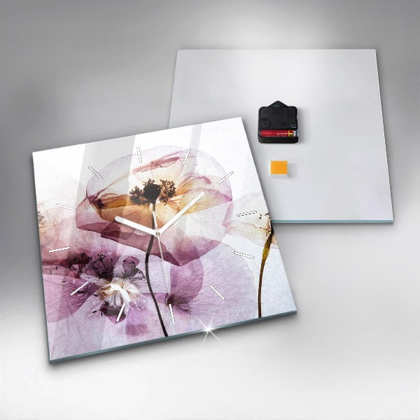 Square wall clock Dry poppy flowers