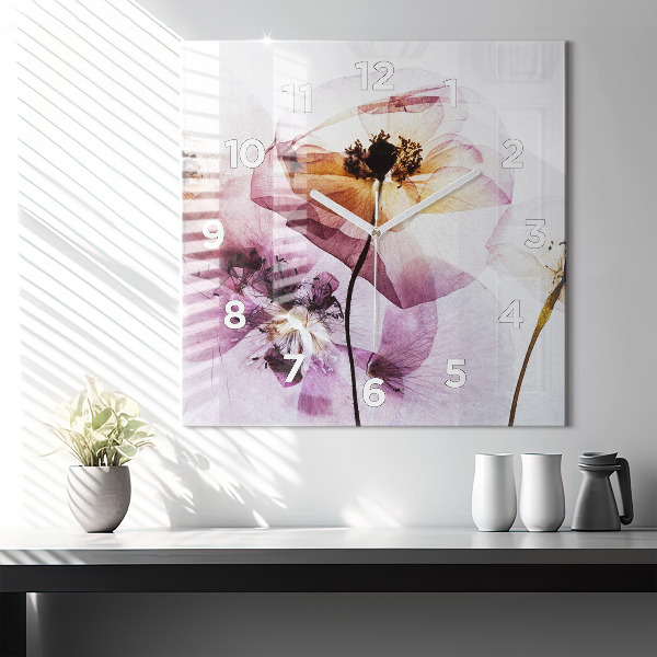 Square wall clock Dry poppy flowers