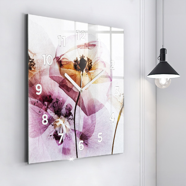 Square wall clock Dry poppy flowers