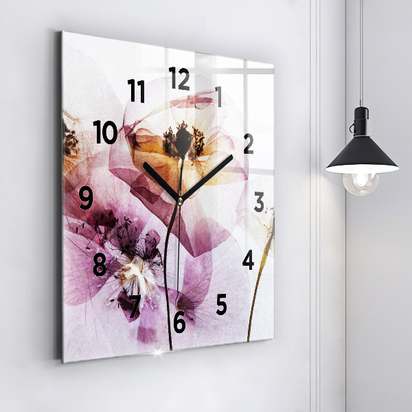 Square wall clock Dry poppy flowers