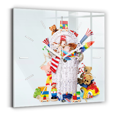 Square wall clock Wicker basket with toys