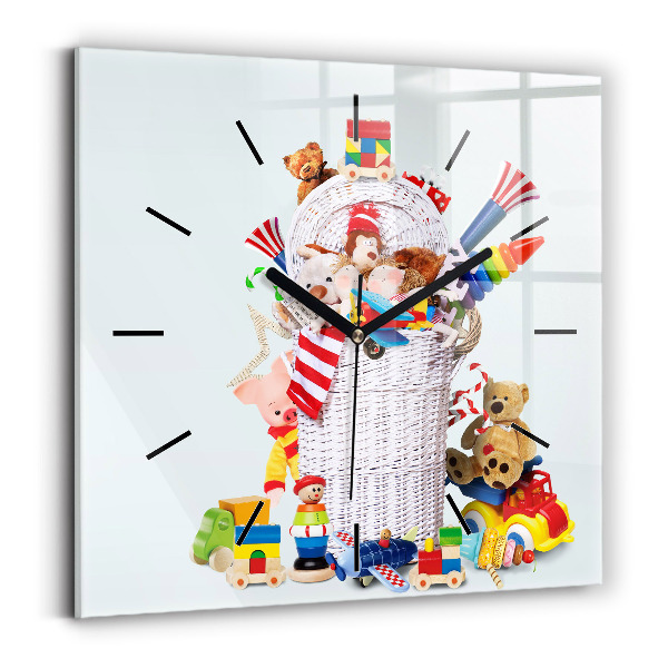 Square wall clock Wicker basket with toys