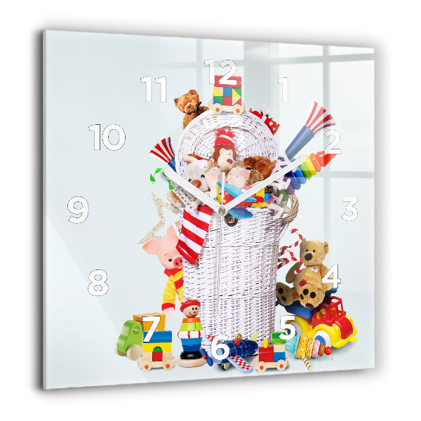 Square wall clock Wicker basket with toys