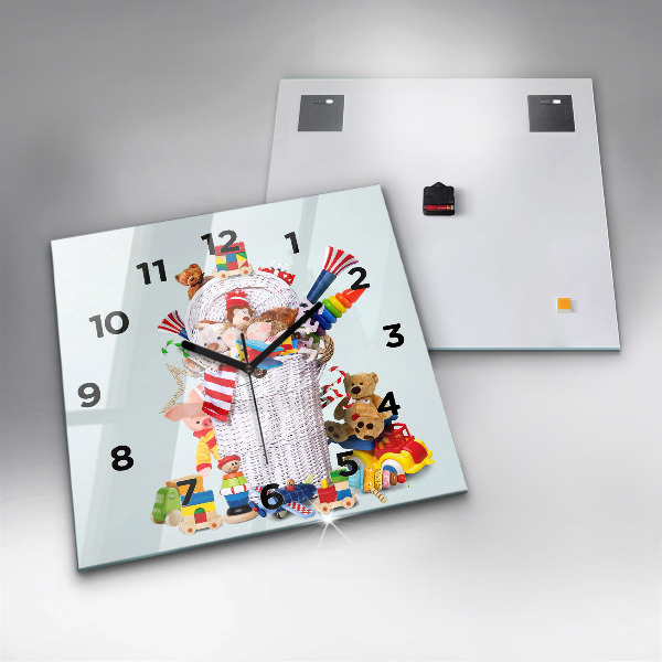 Square wall clock Wicker basket with toys