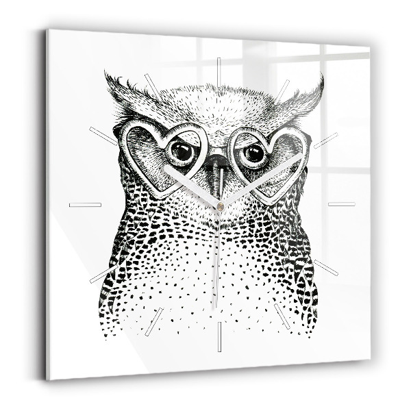 Square wall clock Drawn owl with glasses