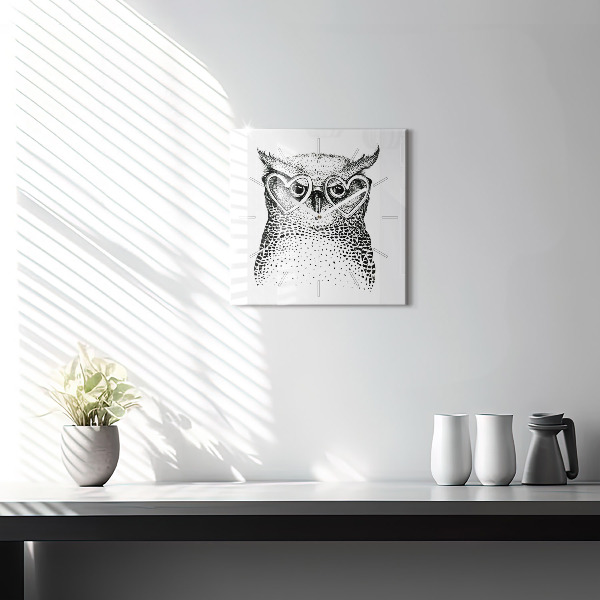 Square wall clock Drawn owl with glasses