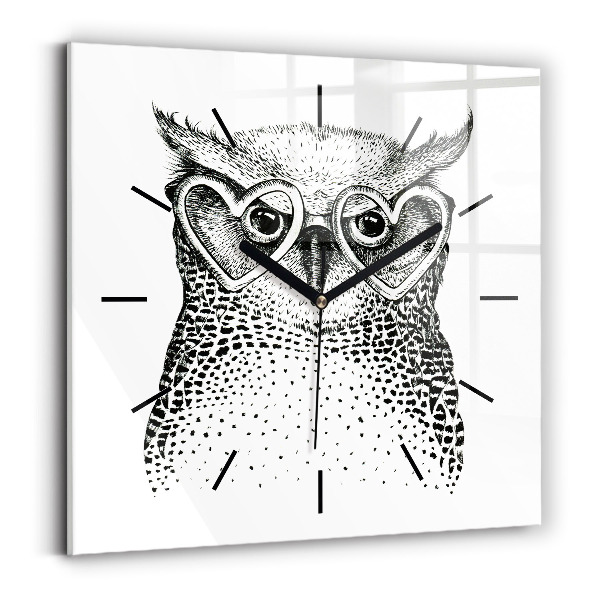 Square wall clock Drawn owl with glasses