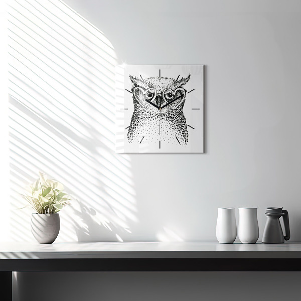 Square wall clock Drawn owl with glasses