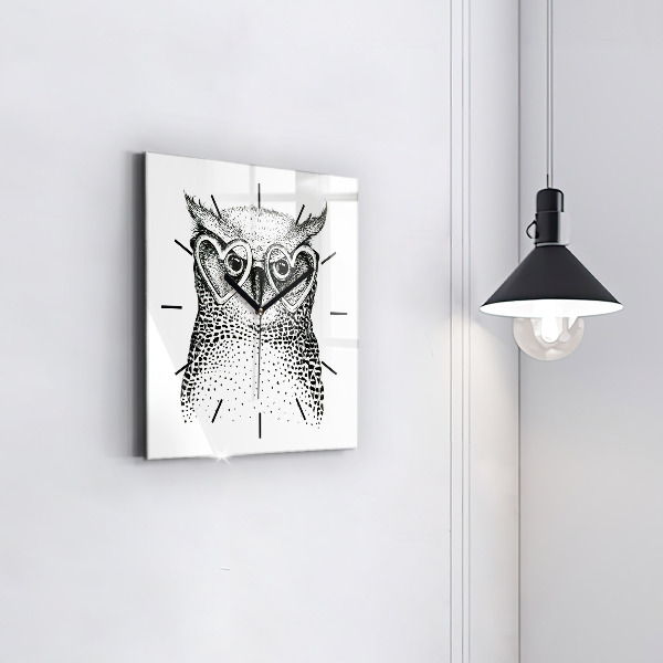 Square wall clock Drawn owl with glasses