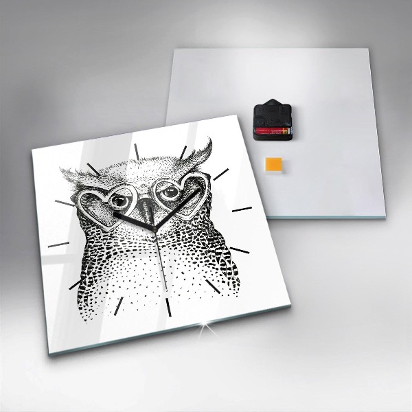 Square wall clock Drawn owl with glasses