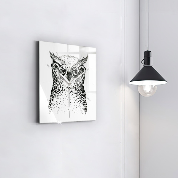 Square wall clock Drawn owl with glasses