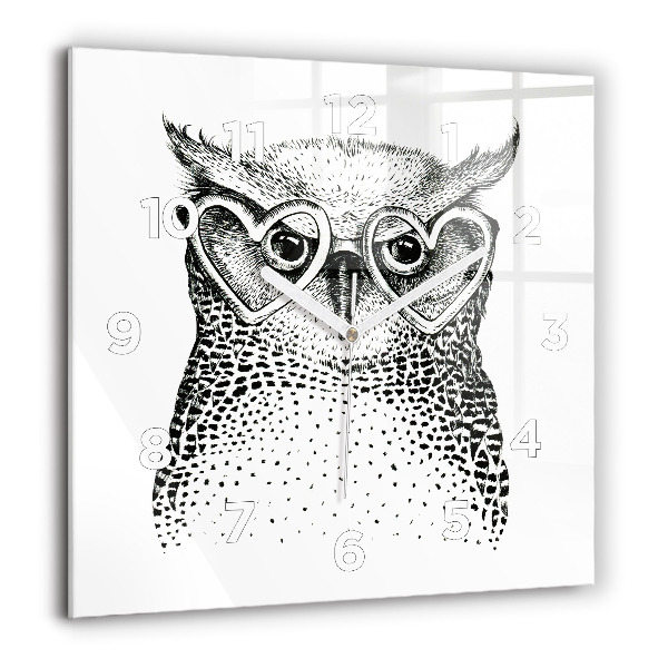 Square wall clock Drawn owl with glasses