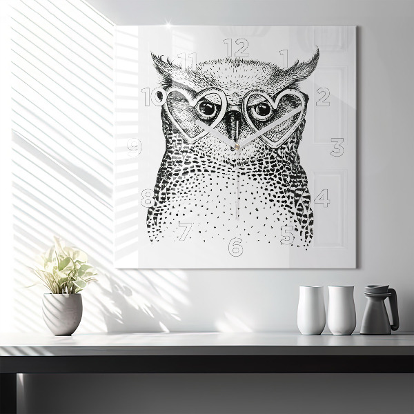 Square wall clock Drawn owl with glasses